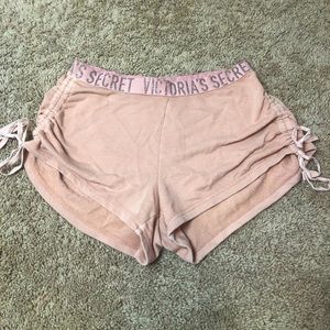 VS pink ruched shorts with glitter logo band